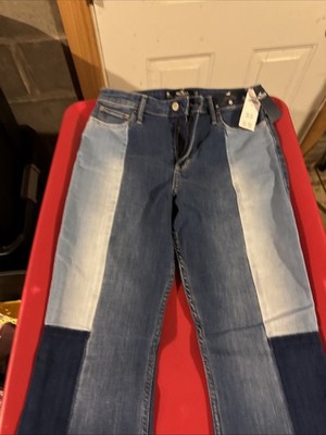 Hollister High-Rise Vintage Flare Patchwork Jeans blue color-block wash Women 9R