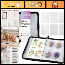 5-in-1 A5 Sticker Organizer Binder with 220 Pockets  Release Papers, Zipper Alb