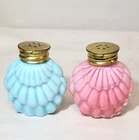 Consolidated Overlapping Shell Shakers, Pink Cased & Blue Milk Glass Antique