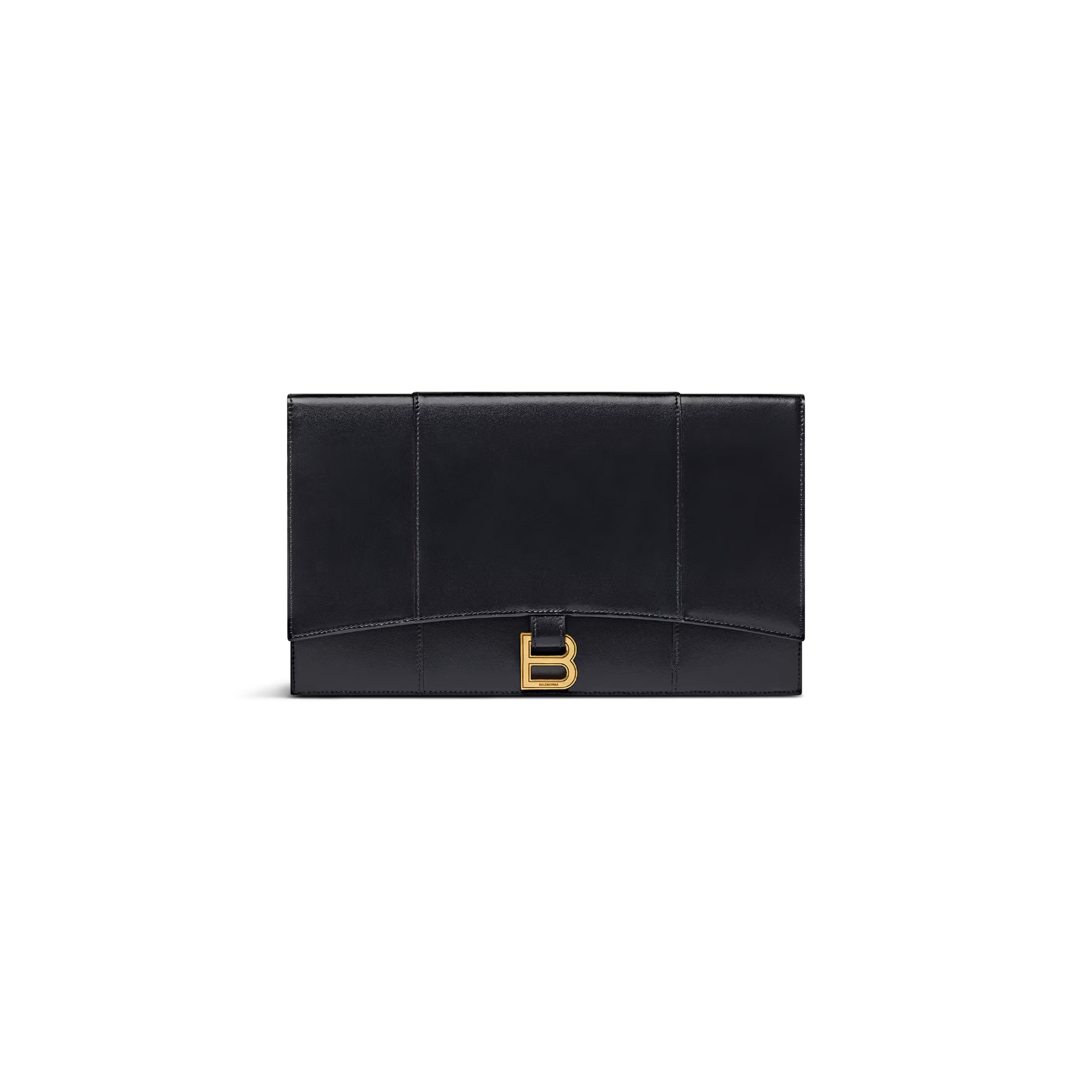 NWT NEW Balenciaga women's Black Hourglass Leather Flat Pouch With Flap $725+
