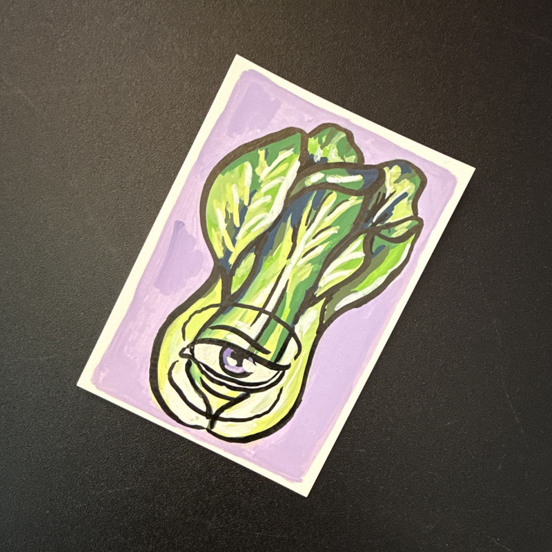 Original Hand-Painted ACEO – Creepy Fruit & Veggie Collection 7/16 bok choy ￼
