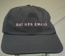 But Her Emails Cap, Hat Snapback Gray Pink Embroidery Spellout Made in USA