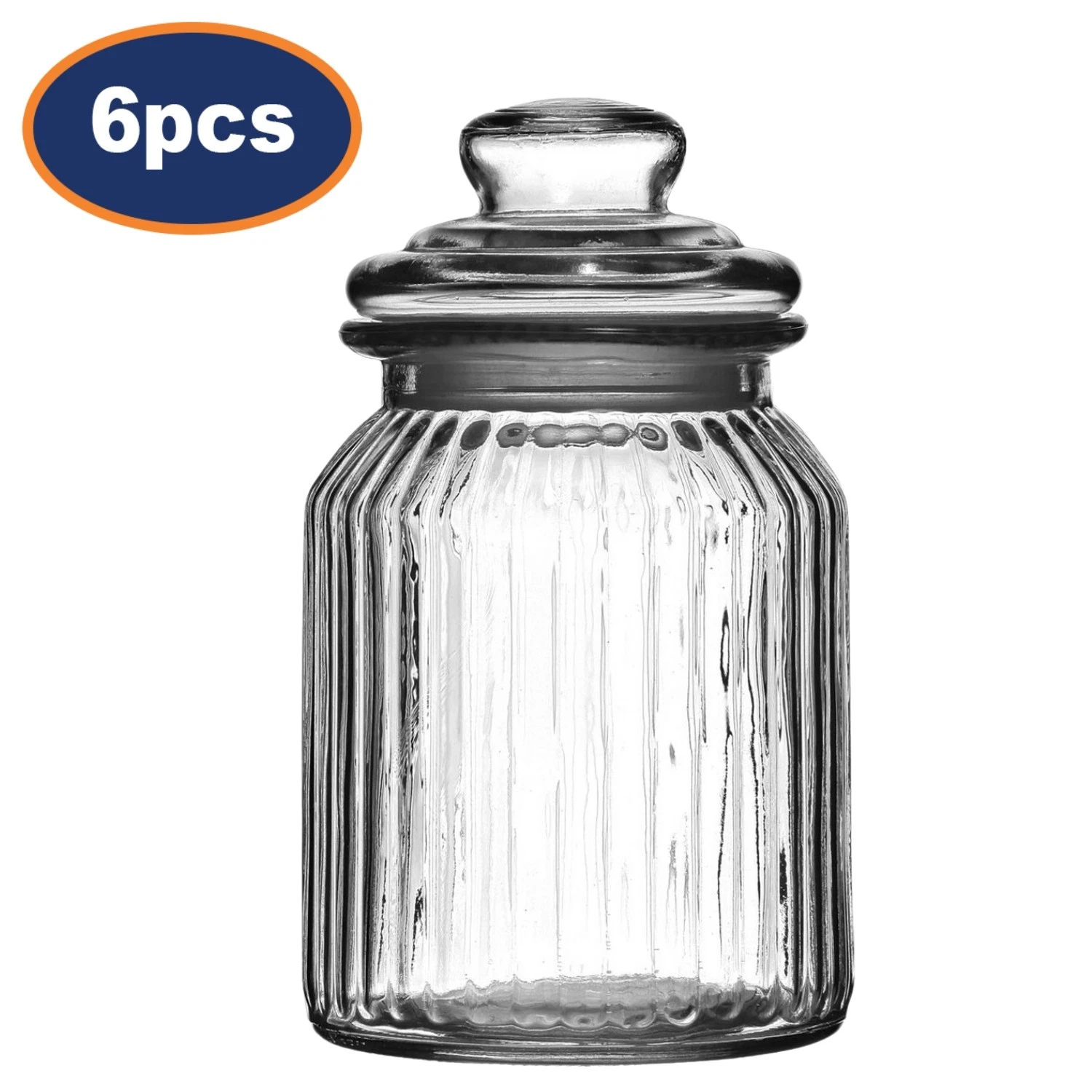 6pcs 990ml Clear Glass Tea Coffee Sugar Jars Pasta Biscuits Storage Canisters