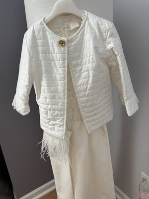 Abel & Lula 3-Piece Formal Set: Lace Jumpsuit, Quilted Jacket & Purse - Ivory