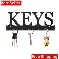 Key Holder Wall Mounted Key Hooks for Wall Decorative with 7 Hooks Black Meta...