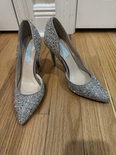 Betsey Johnson BLUE silver D'Orsay crystal high heels size 6 - GORGEOUS