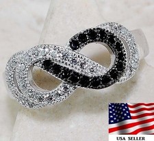 1CT Treated Black Sapphire  Topaz 925 Solid Sterling Silver Ring Sz 6 NB1-2