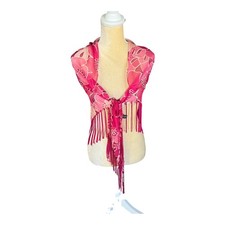 ECHO Pink Floral Triangular Scarf with Fringe