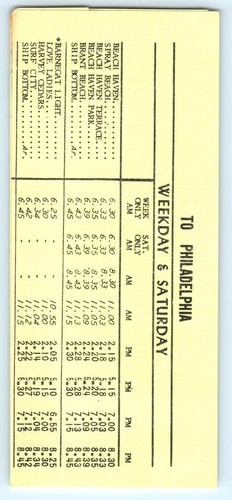 TIMETABLE Public Service Bus Philadelphia PA to Beach Haven NJ June 28 1951 - Picture 2 of 4