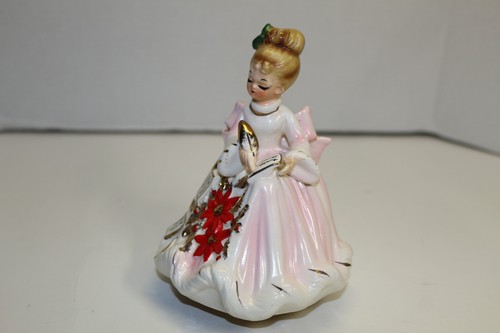 Vtg Josef Originals Girl Writing Christmas Cards Letters Music Box Poinsettias - Picture 9 of 12