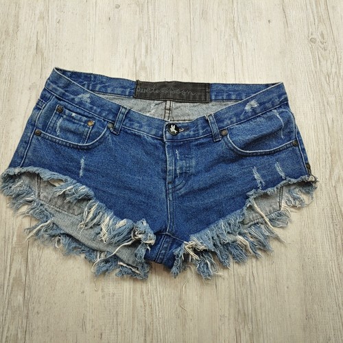 One Teaspoon Distressed Cheeky Denim Shorts Low Waist Women’s 10/28 Frayed Hem