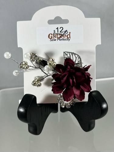 Bridal Flower Pearl Silver Clip Hairpieces Ivory, Navy, Burgundy, Dusty Rose - Picture 5 of 16