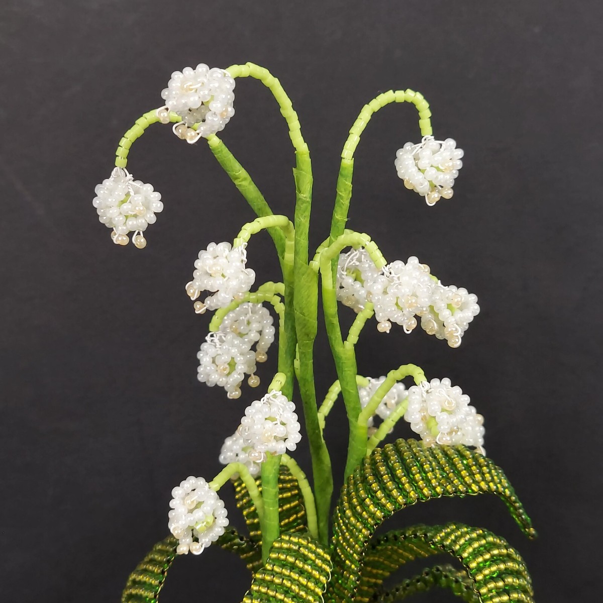 French Beaded Lily of the Valley Faux Potted Plant Czech Glass