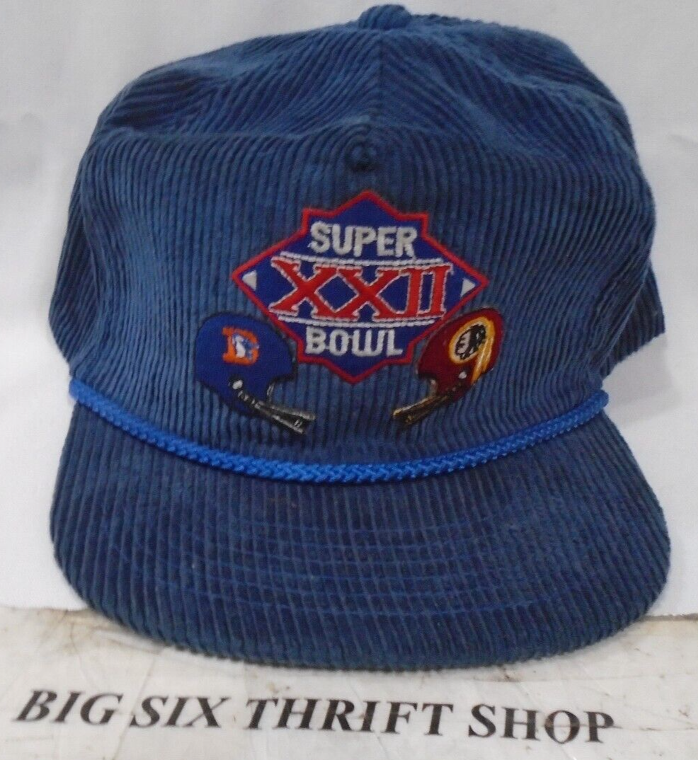 Vintage 1988 NFL Super Bowl XXII Corduroy Zip Back Strapback Cap