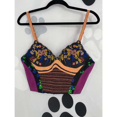Free People NWT Original Tank Cropped Adjustable Smocked Embroidered Medium New - Picture 2 of 11