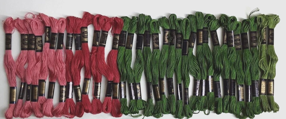 33 punta de aguja/hilo bordado DMC rosa 899, malva 309, verde 3346, 3347 Foto 2 de 4