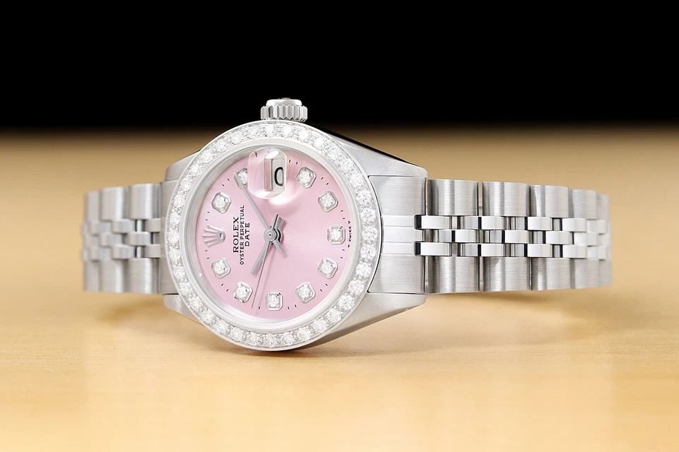 LADIES ROLEX DATE PINK DIAMOND DIAL 18K WHITE GOLD & STAINLESS STEEL WATCH - Image 2 of 4