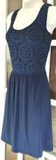 Rewind XLarge Woman's Beautiful Dark Navy Blue Crocheted Lace Lined Sun Dress 