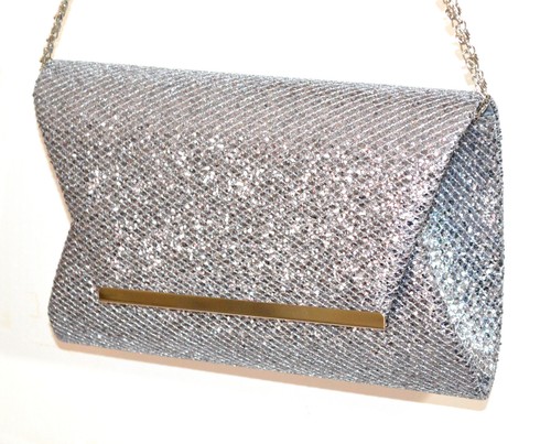 POCHETTE GRIGIO ARGENTO borsello brillantini donna borsa elegante clutch  bag A8 | eBay