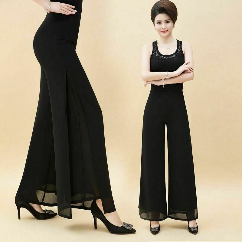 ALTRA Reggiseno donna chiffon lungo svasato 2 strati fondo a campana spacco gamba larga