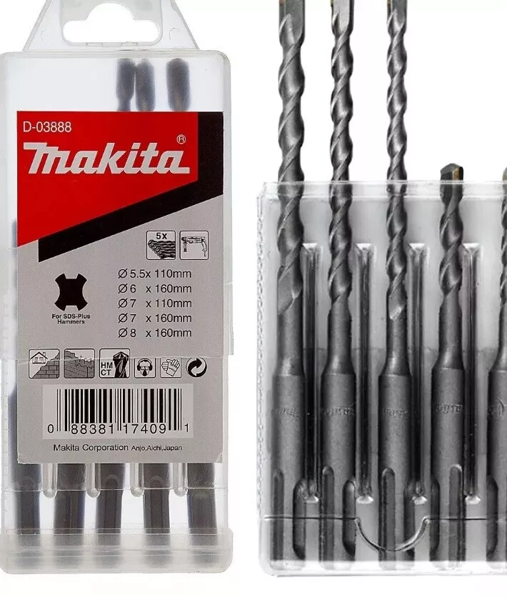 Original .Makita 5pc SDS Plus Hammer Drill Bit Set Solid