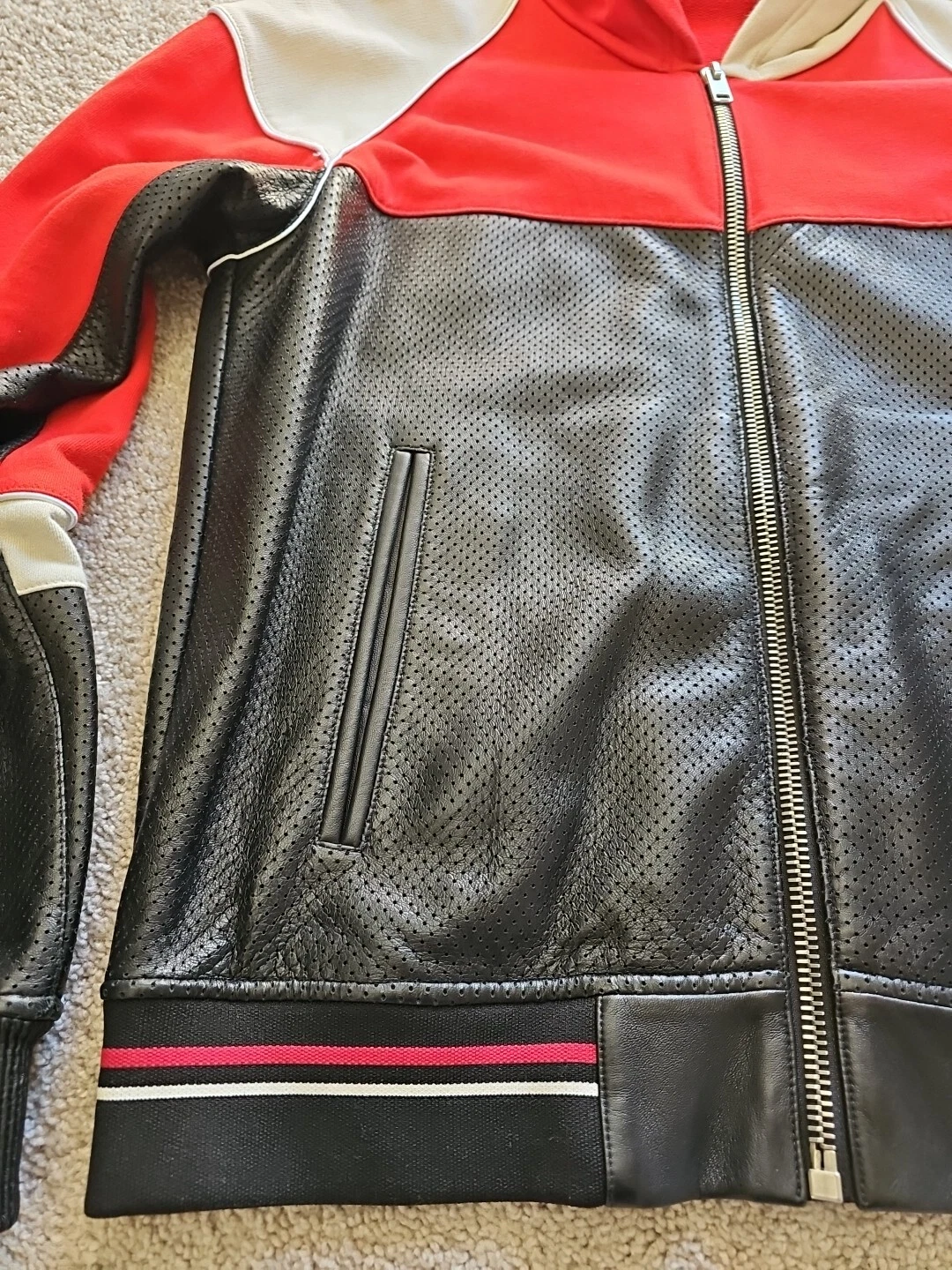 Autentica giacca con cappuccio uomo Givenchy colorblock pelle traforata taglia XL