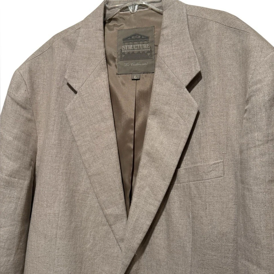 Structure Italian Linen Two Button Men’s Beige Blazer Jacket size Large - Image 3 of 4