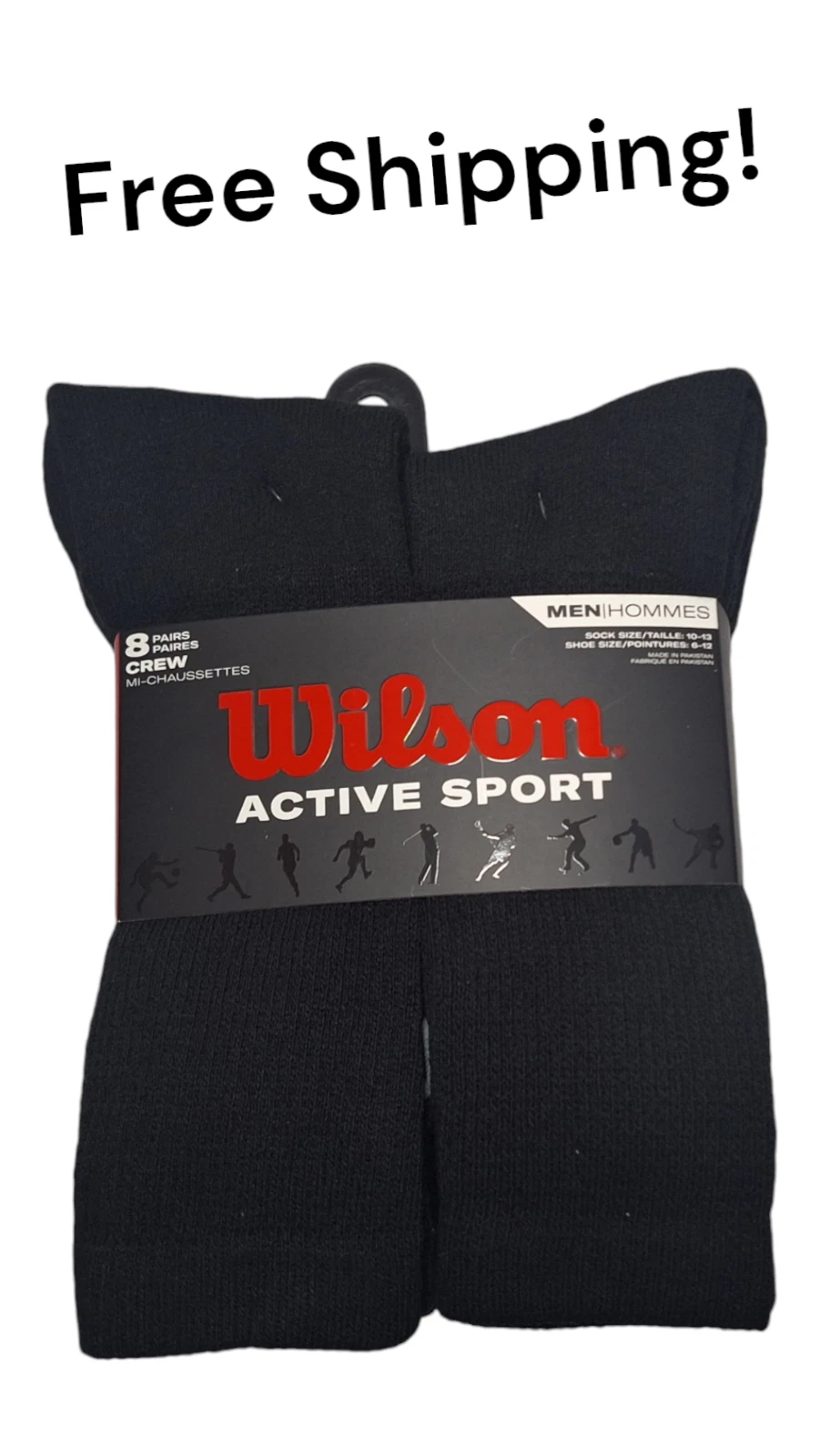 Wilson Men Active Sport Crew Socks 4 PACK (8 PAIRS) BLACK- SIZE 6-12
Opens in a new window or tab