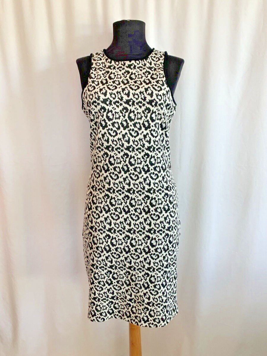 Tibi Black White Leopard Print Knit Dress - Size 6 Small