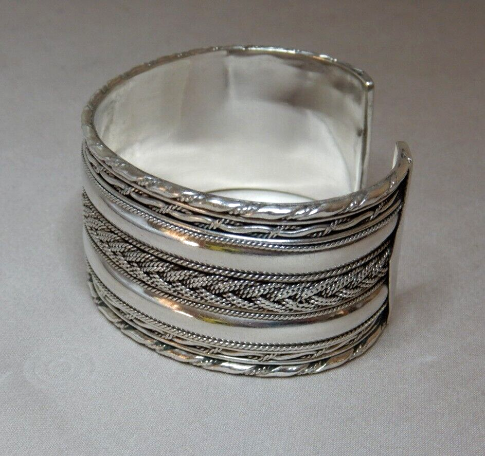 VINTAGE WIDE STERLING SILVER CUFF BANGLE BRACELET | eBay