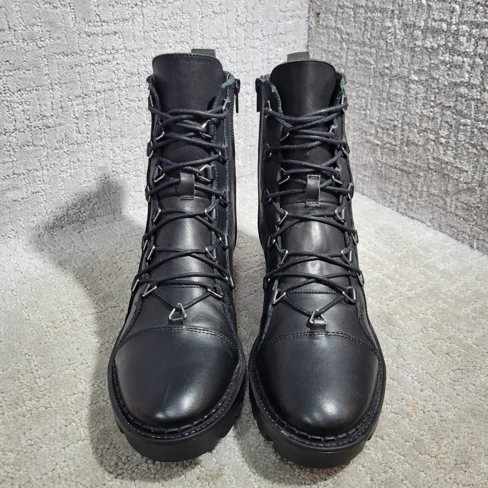 Botines de motociclista ZARA Trafaluc para mujer talla 9 de cuero negro con cremallera metálica EE. UU. Foto 2 de 4