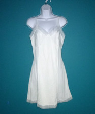 Vtg Velrose Shadow Panel Full Slip Dress WHite W/ Sheer Trim 100 Nylon Sz 36
