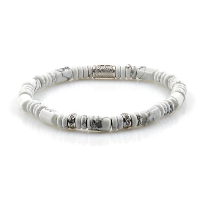 Perlenarmband White Turquoise Perlen 6mm Disk Z 925 Sterling Silber Bracelet