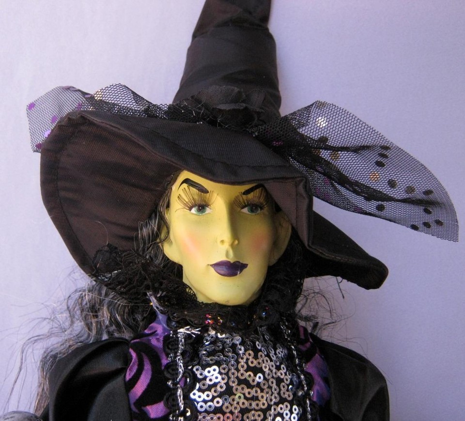 Large Halloween Witch Doll by Broomstick Blvd Black Silver Purple rich decor 012 eBay