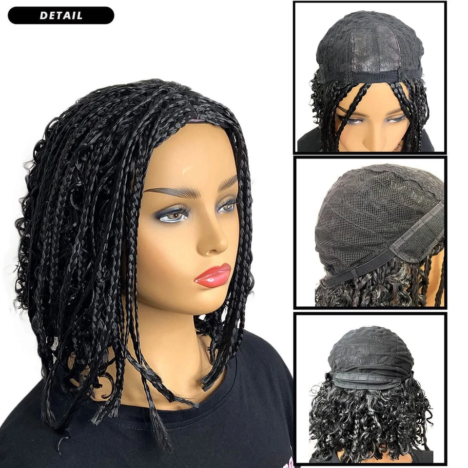 Peluca corta Bob Box trenzas 12" para mujer negra rizada diosa locs boho trenzas pelucas Foto 3 de 4