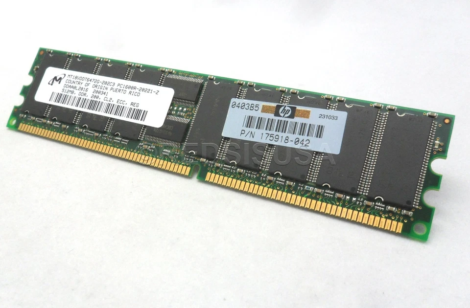 512MB 184pin PC1600 ECC DDR DIMM MT18VDDT6472G-202C3 - Image 2 of 4