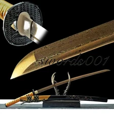 Handmade Gold Folded Steel Blade Japanese Samurai Katana Martial Art Sword Sharp