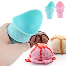 Plastic Ice Cream Cone Holder Ice Cream Scoop Reusable Cones Scooper Blue/Pink