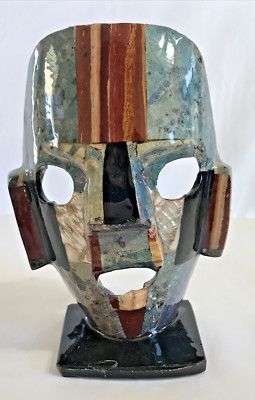 Mexican Abalone Mother of Pearl Inlay Shell Face Mask, Mayan/Aztec Motif