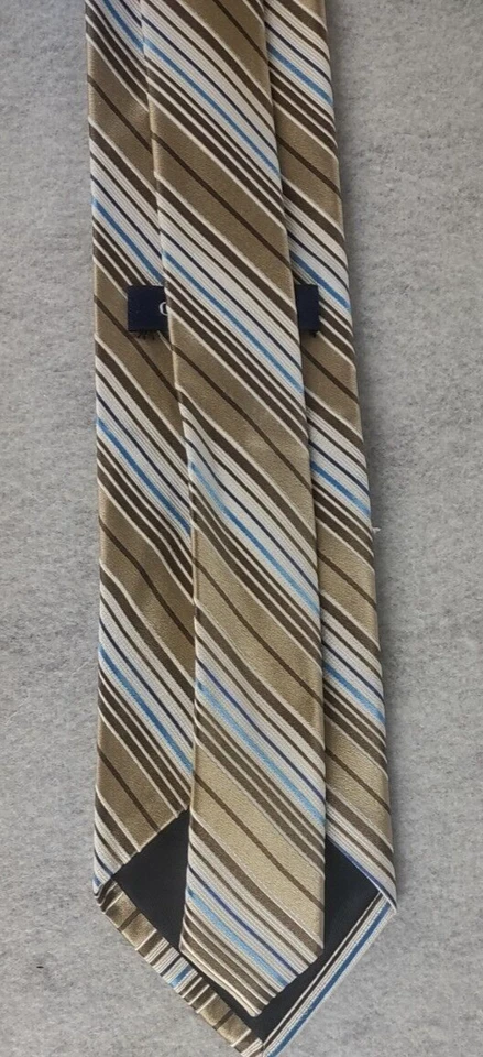 Croft & Barrow Men's Brown, Tan, Silver, Blue, White, 100% Silk Striped Necktie - Image 3 of 4