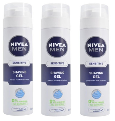 3 x Nivea Men Sensitive Skin Rasiergel 200ml Kamille & Hamamelis Extrakt