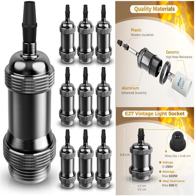 DiCUNO E27 Lampenfassung Vintage Pearl Black 10er Pack Keramik Aluminium