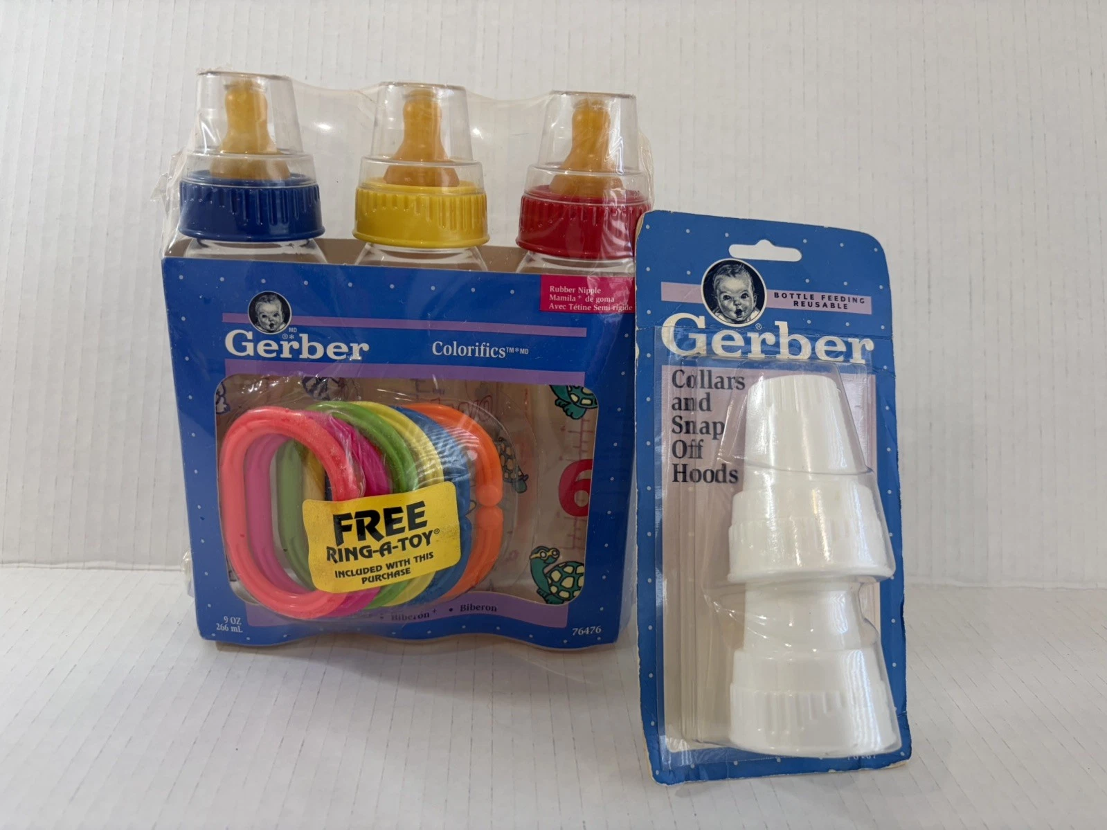 VTG Gerber Colorifics Bottle Rubber Nipple 9 Oz and Collars Bundle
Opens in a new window or tab