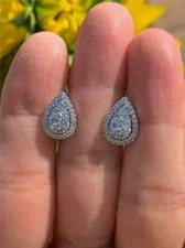 Cluster Stud Earrings 2 Ct Round Cut Lab Created Diamond 14K White Gold Plated