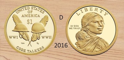 2016 D Native American / Sacagawea Golden Dollar BU 1-Coin