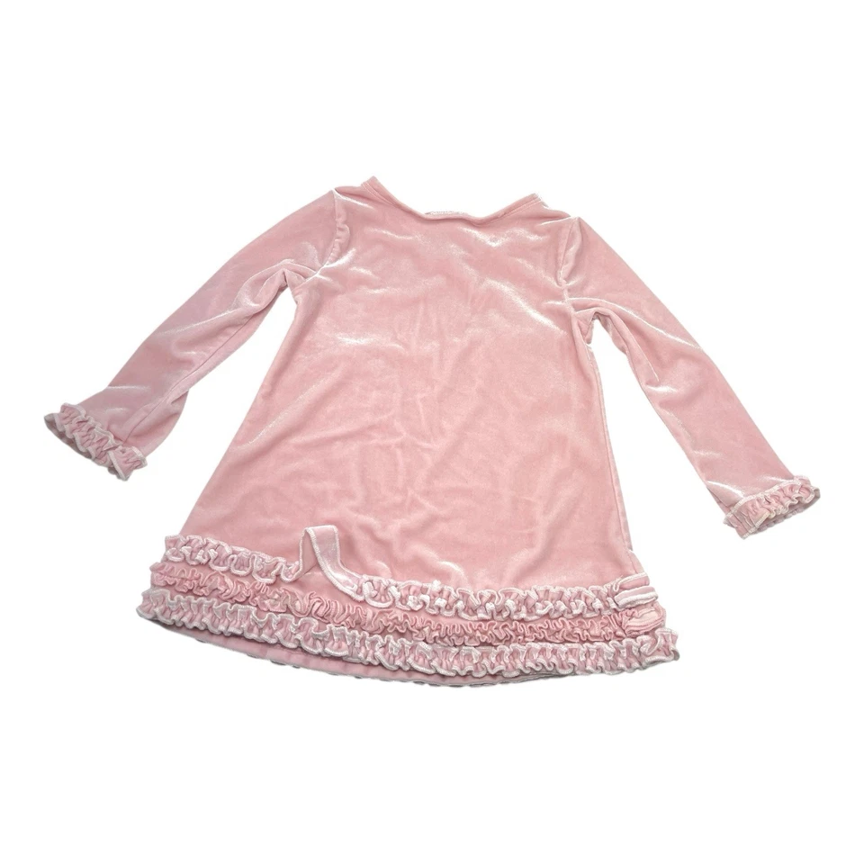 Bonnie Baby Girl's  24 Month Velvet Dress Pink Mitten Print White Bows Ruffle - Image 3 of 4