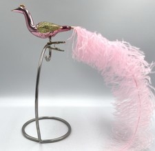 Vintage Mercury Glass Clip-On Pink Peacock Bird Christmas Ornament