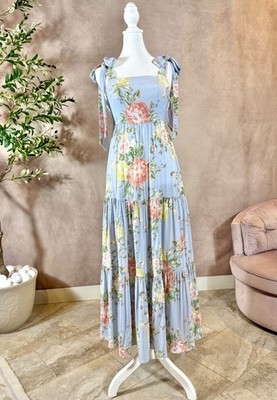 Yumi Kim Tinsley Maxi Dress S Hearts Delight Blue Floral NWT Tie Strap
