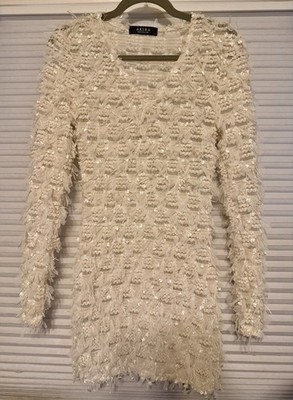 AKIRA Ivory Fringe Sequin Mesh Mini Dress L Sheer V Neck Long Sleeve Party | eBay AKIRA Ivory Fringe Sequin Mesh Mini Dress L Sheer V Neck Long Sleeve Party | eBay