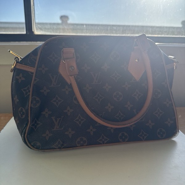 Louis Vuitton Monogram Canvas & Leather Top Handle Satchel Bag Brown Gold